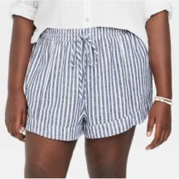 NWT- St. John's Bay Womens Linen Blend Mid Rise Soft Short Navy Stripe - Picture 3 of 11